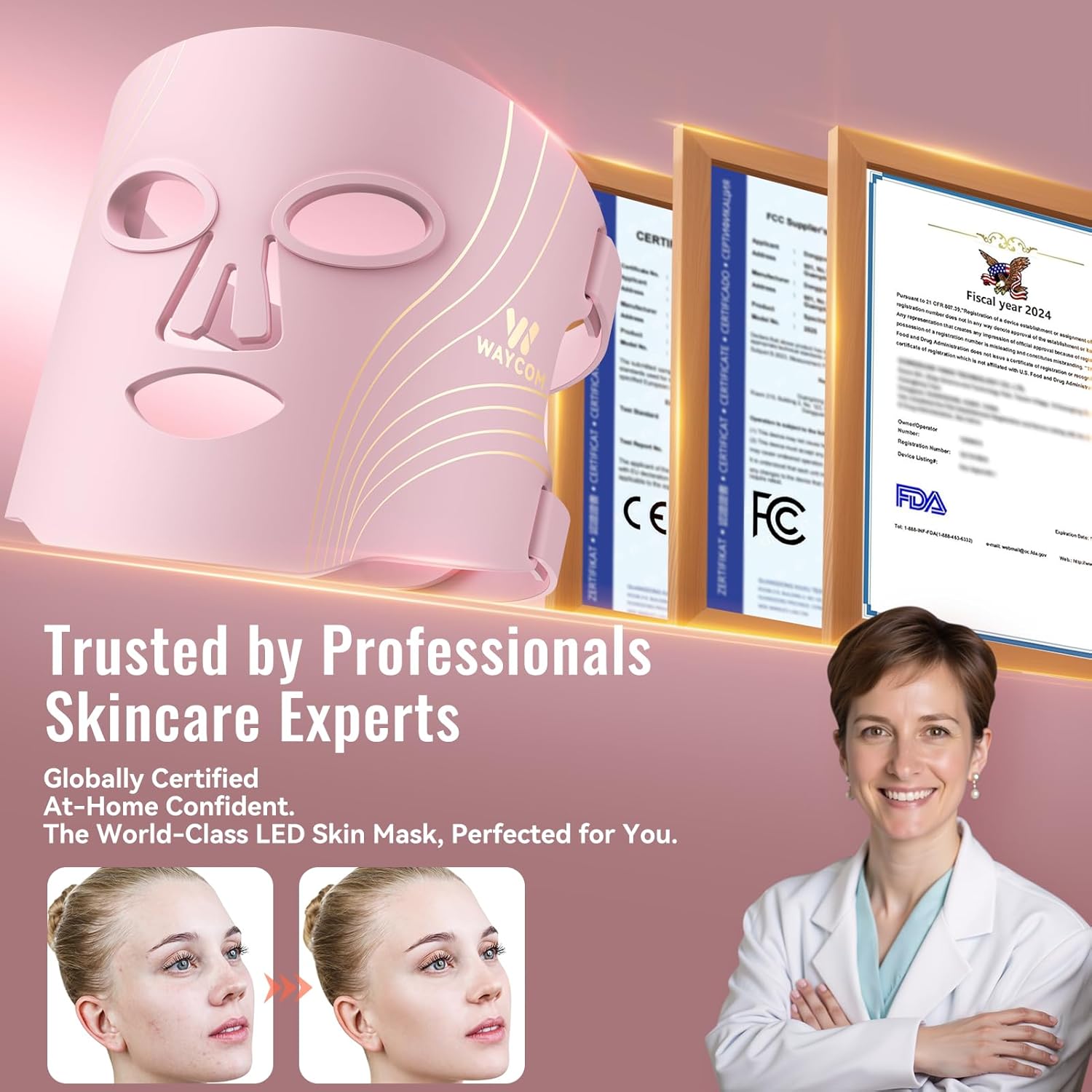 Red Light Therapy Mask for Face – Pink