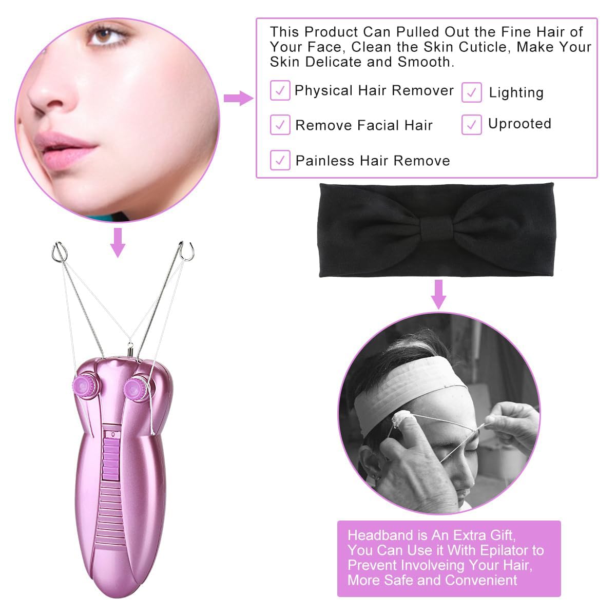 Electric Facial Hair Remover for Women – Painless Face Hair Removal Device