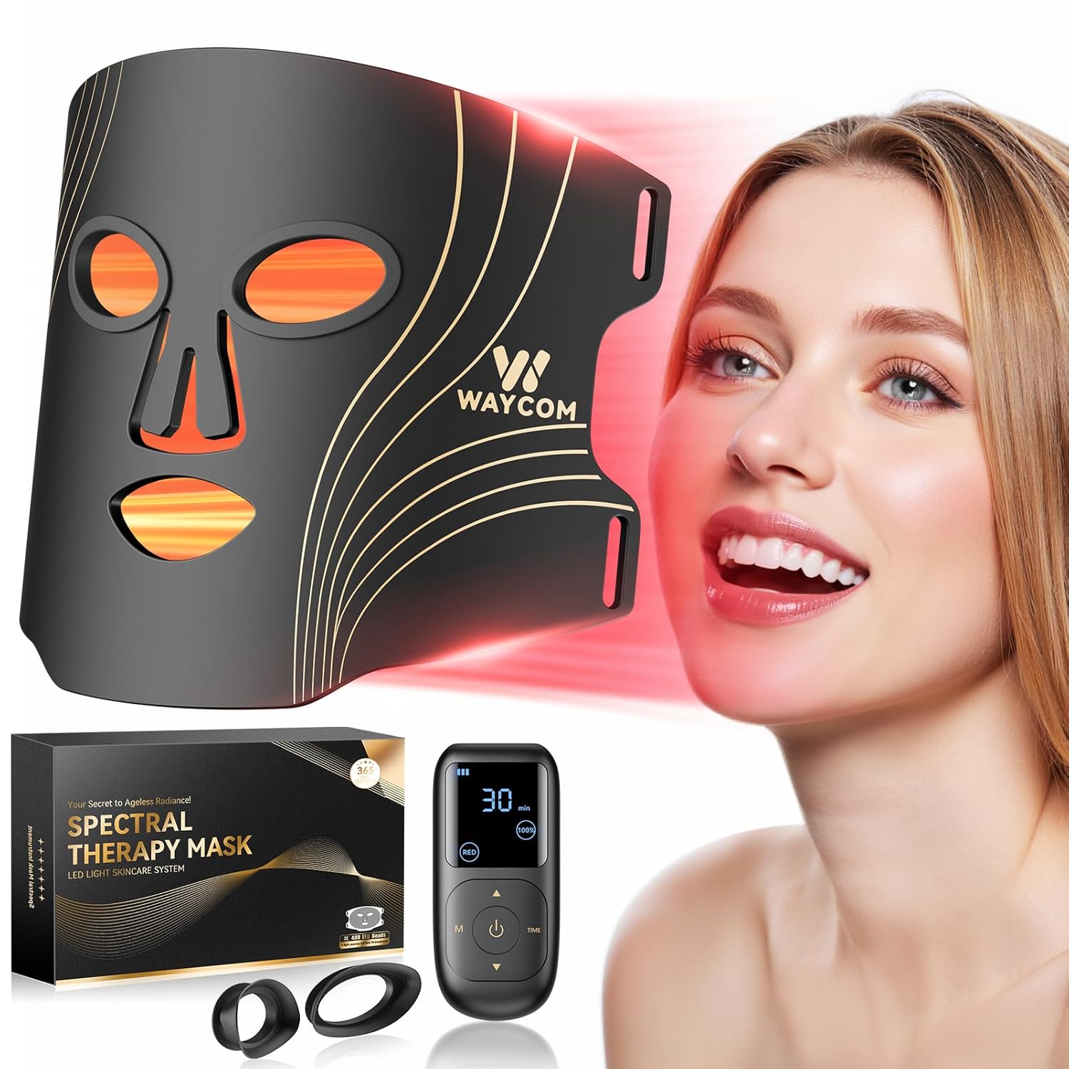 Red Light Therapy Mask for Face – Black