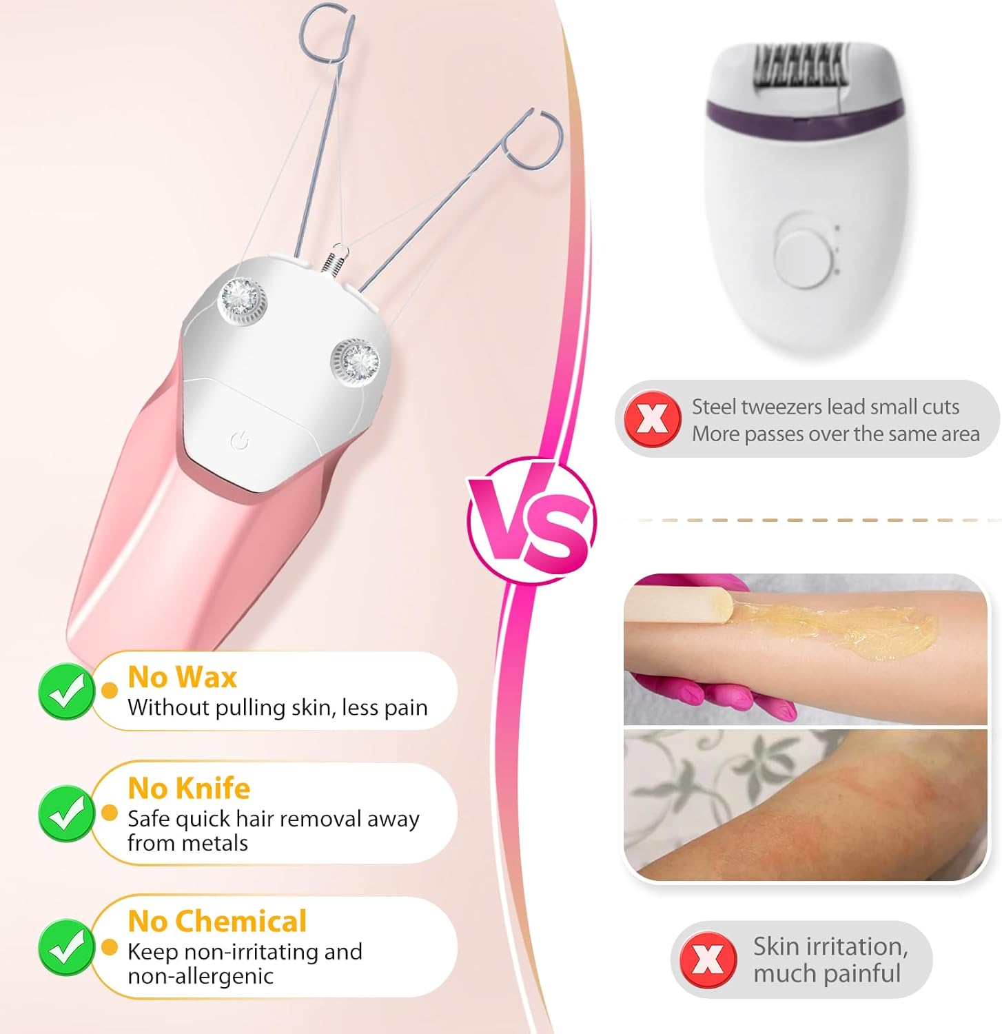 Facial Threading Hair Removal for Women - Pink