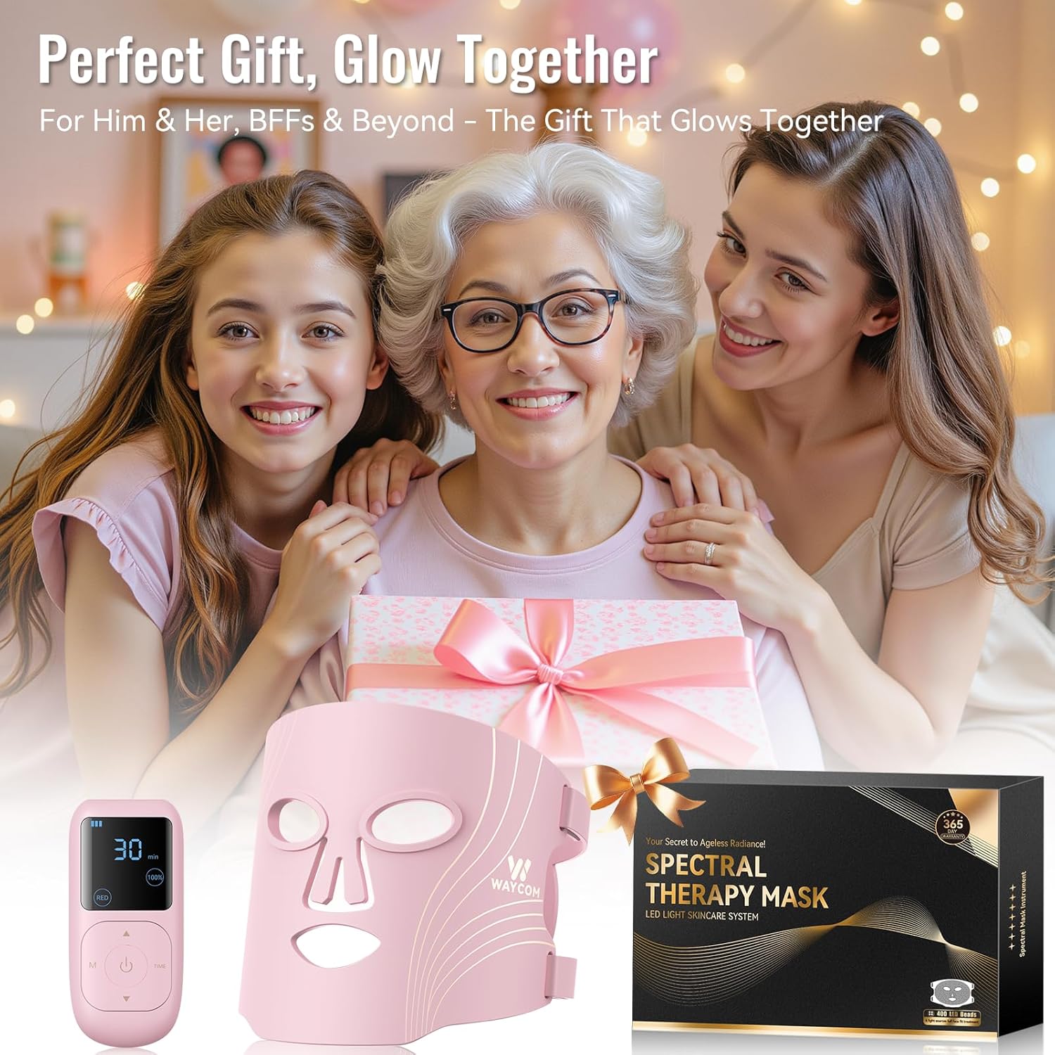 Red Light Therapy Mask for Face – Pink